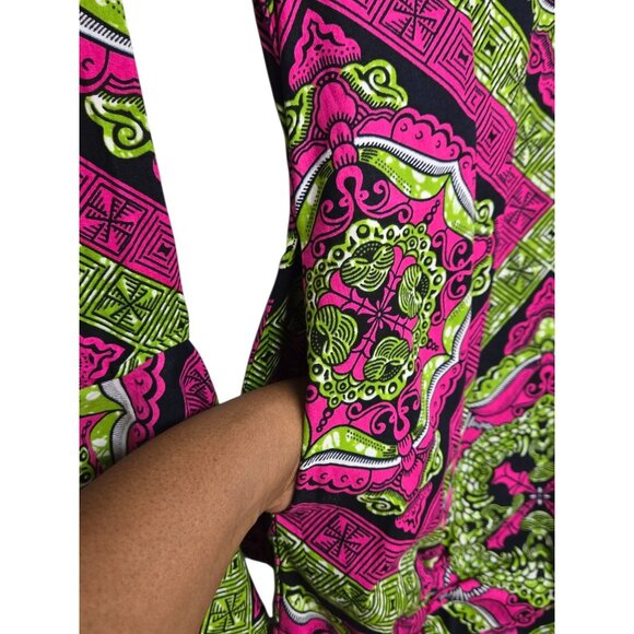 OFUURE Womens Large Pink Green African Print Colorful Maxi Dress Bell Sleeve - Picture 4 of 7